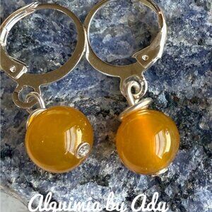 Marigold yellow agate spheres dangre earrings/colorful/